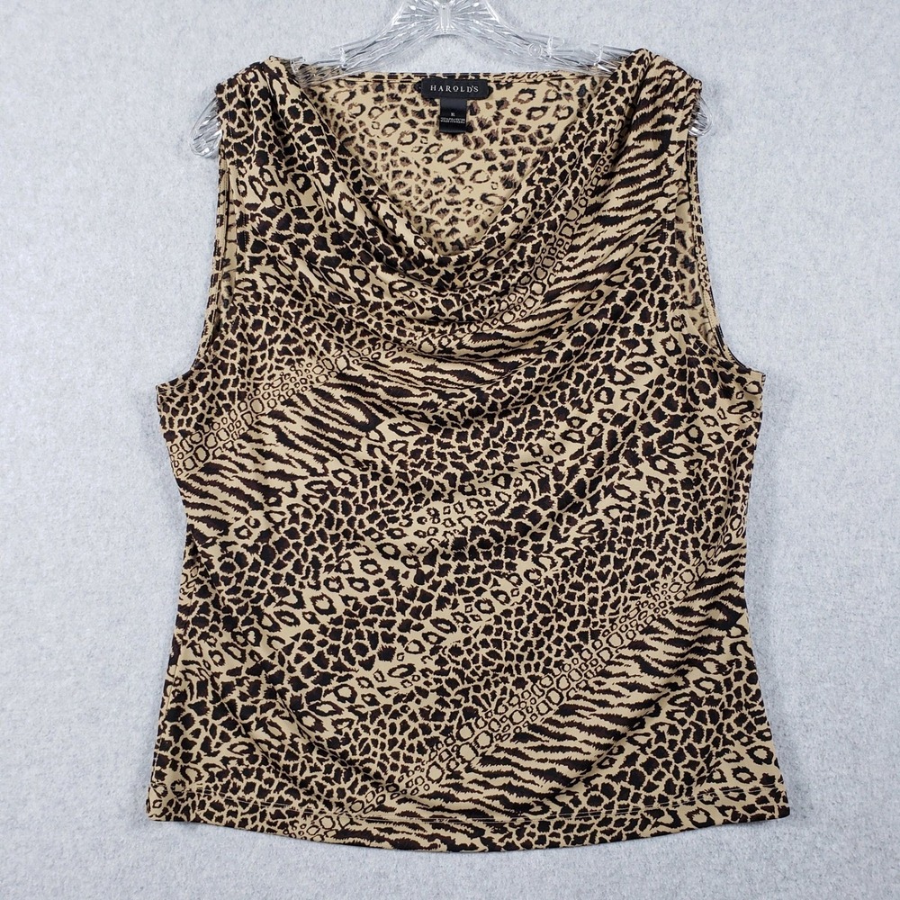 Harold's XL Leopard Zebra‎ Cowl Neck Top Mob Wife Maximalist Boho Sleeveless
